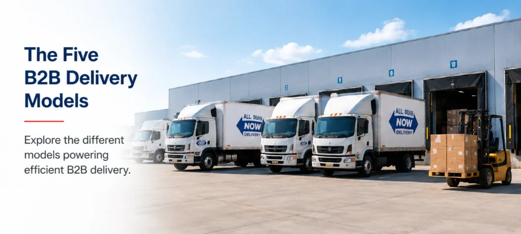 Fleet of AllProNow delivery trucks representing the five B2B delivery models