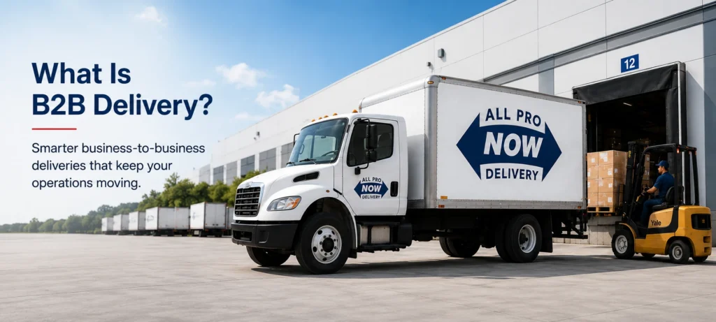 AllProNow delivery truck at a business loading dock for B2B freight delivery