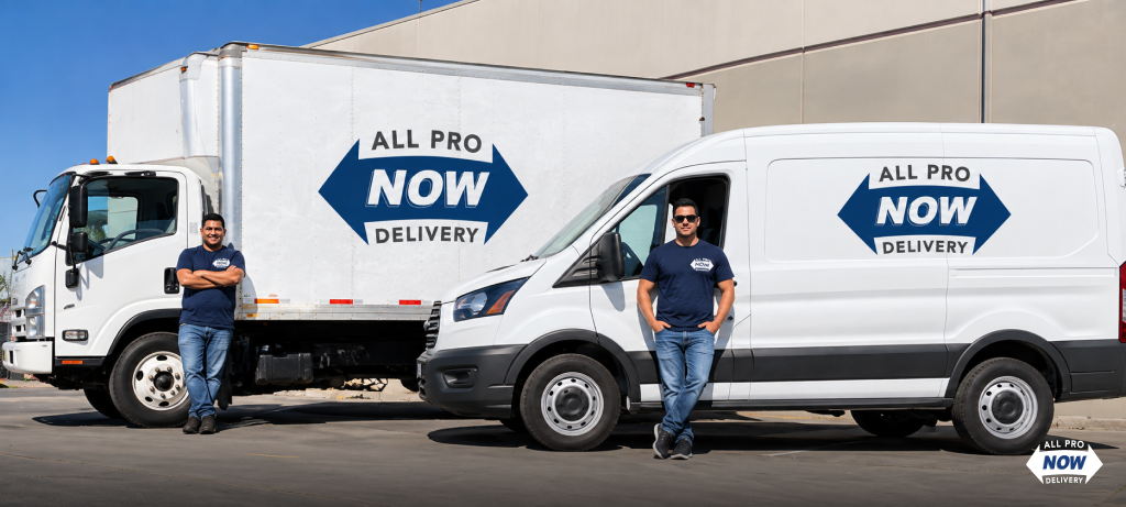 All Pro NOW box truck and Sprinter van showing how much to charge for delivery per mile by vehicle size