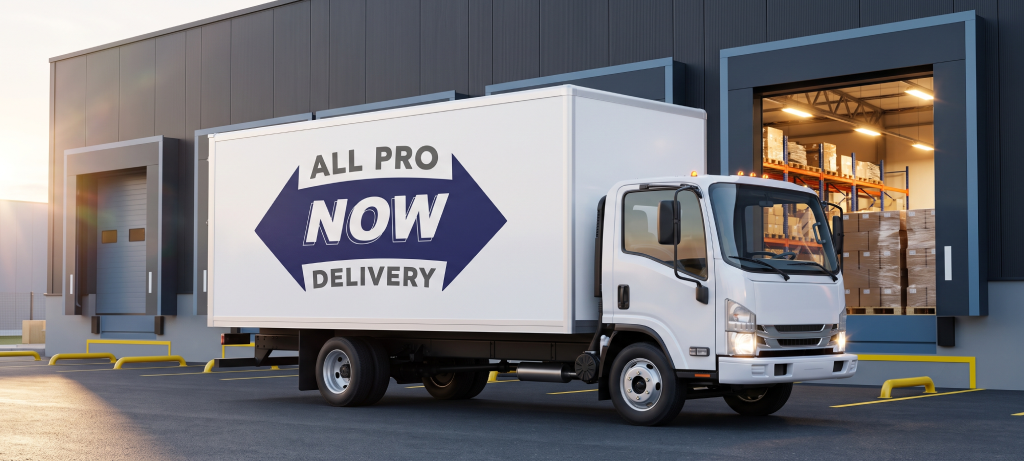 AllProNow Delivery box truck parked at a warehouse loading dock, ready for a same-day freight pickup in Ohio
